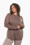 Ribbed Mesh Long Sleeve Flow Top with Side Slits