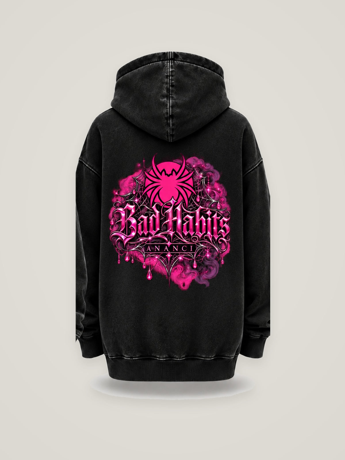 Her Element Bad Habits oversized hoodie in faded black, back