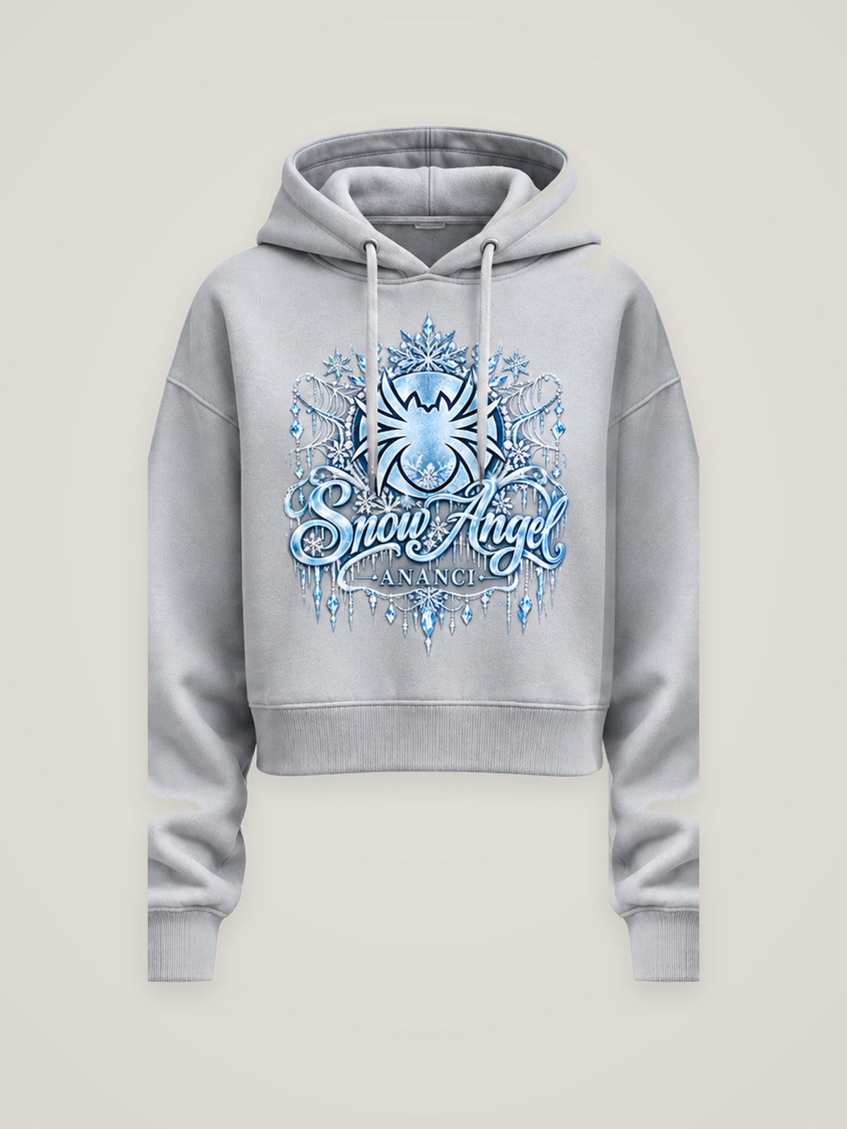 Her Element Snow Angel cropped hoodie in heather grey, front