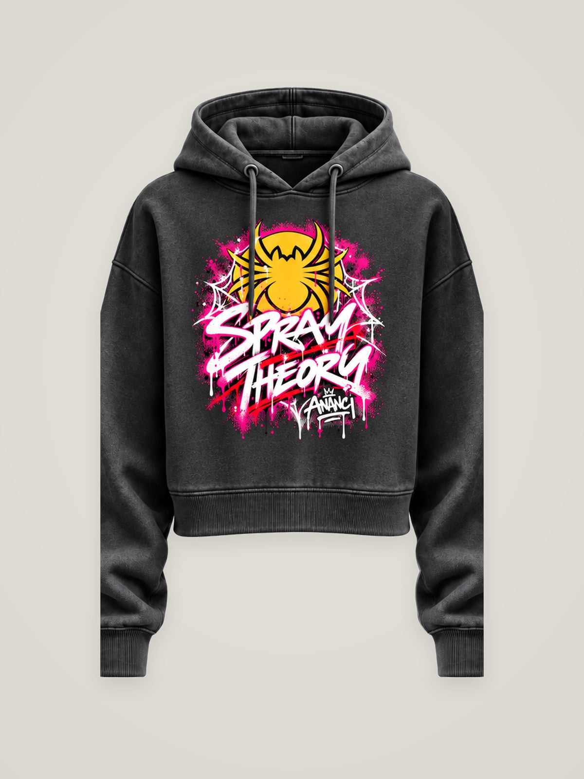 Her Element Spray Theory cropped hoodie in charcoal, front