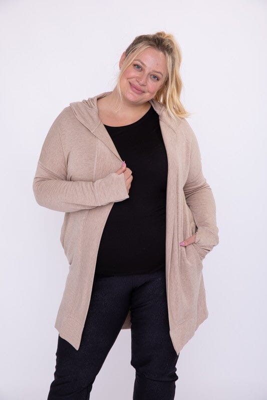 Curve Longline Hooded Cardigan with Pockets