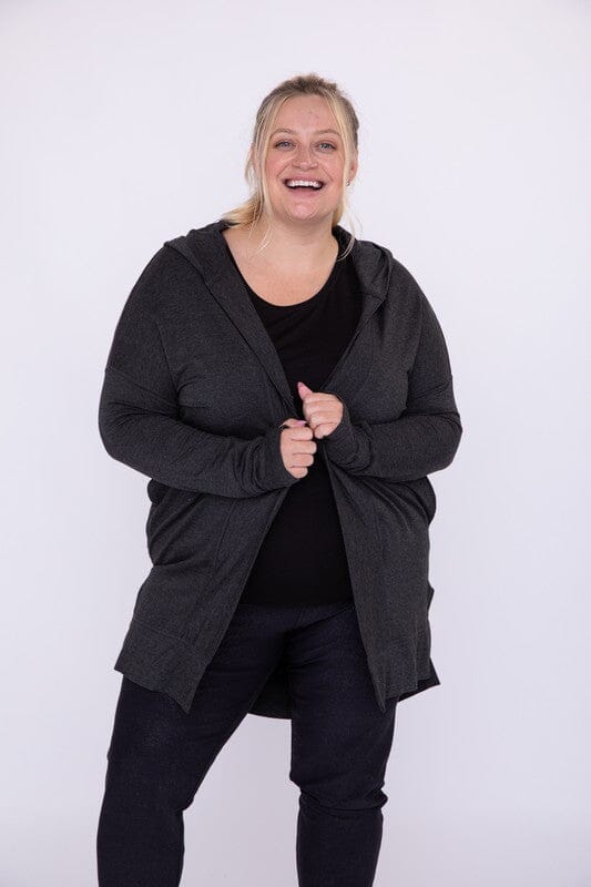 Curve Longline Hooded Cardigan with Pockets