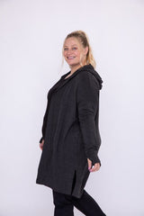 Curve Longline Hooded Cardigan with Pockets