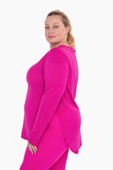 Ribbed Mesh Long Sleeve Flow Top with Side Slits