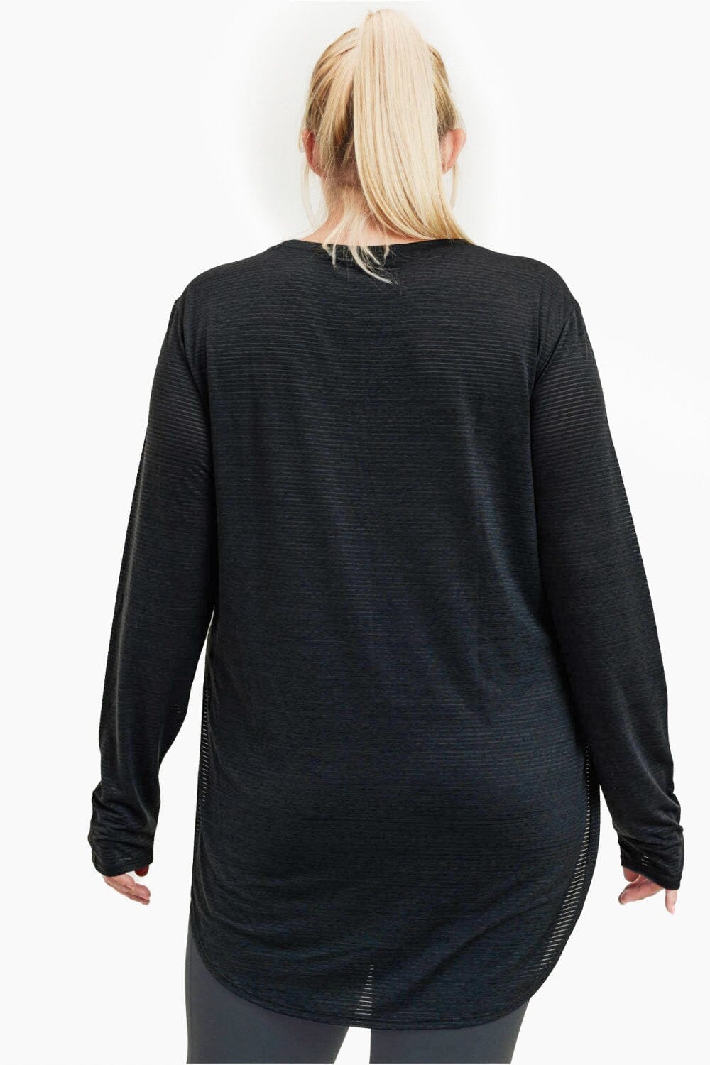 Ribbed Mesh Long Sleeve Flow Top with Side Slits