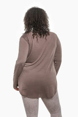 Ribbed Mesh Long Sleeve Flow Top with Side Slits