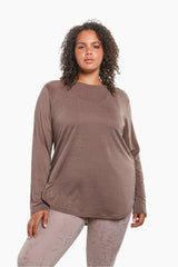 Ribbed Mesh Long Sleeve Flow Top with Side Slits