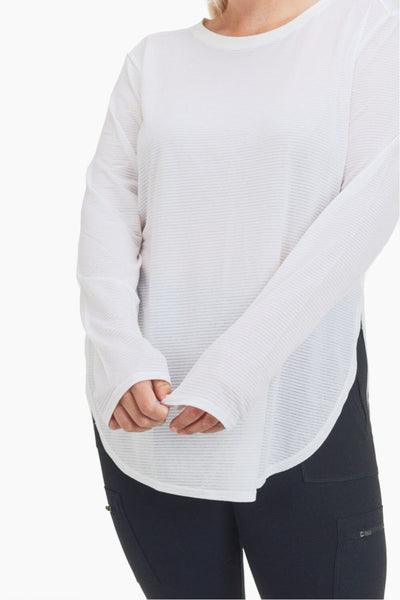 Ribbed Mesh Long Sleeve Flow Top with Side Slits