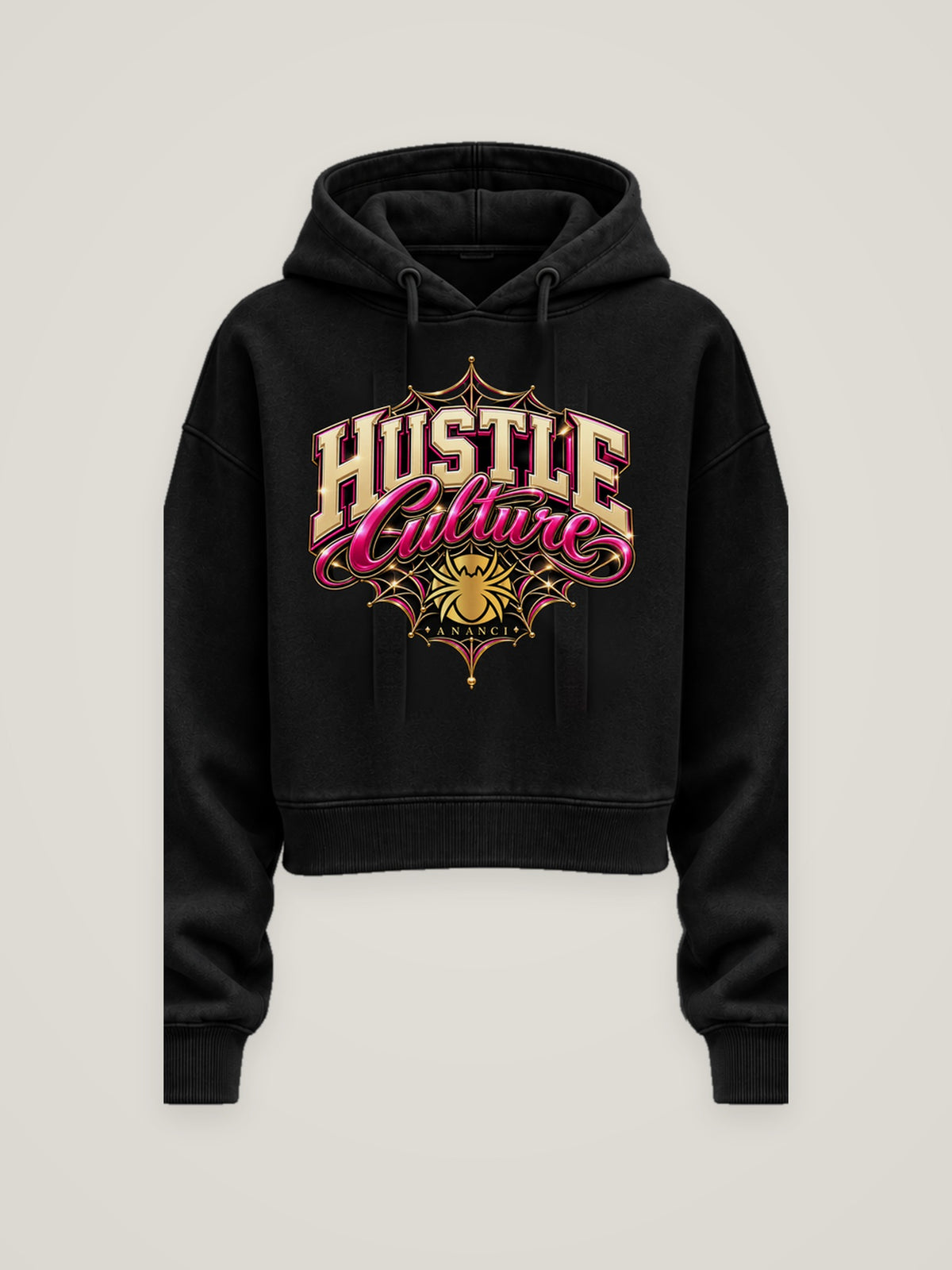 Her Element Hustle Culture cropped hoodie in black, front