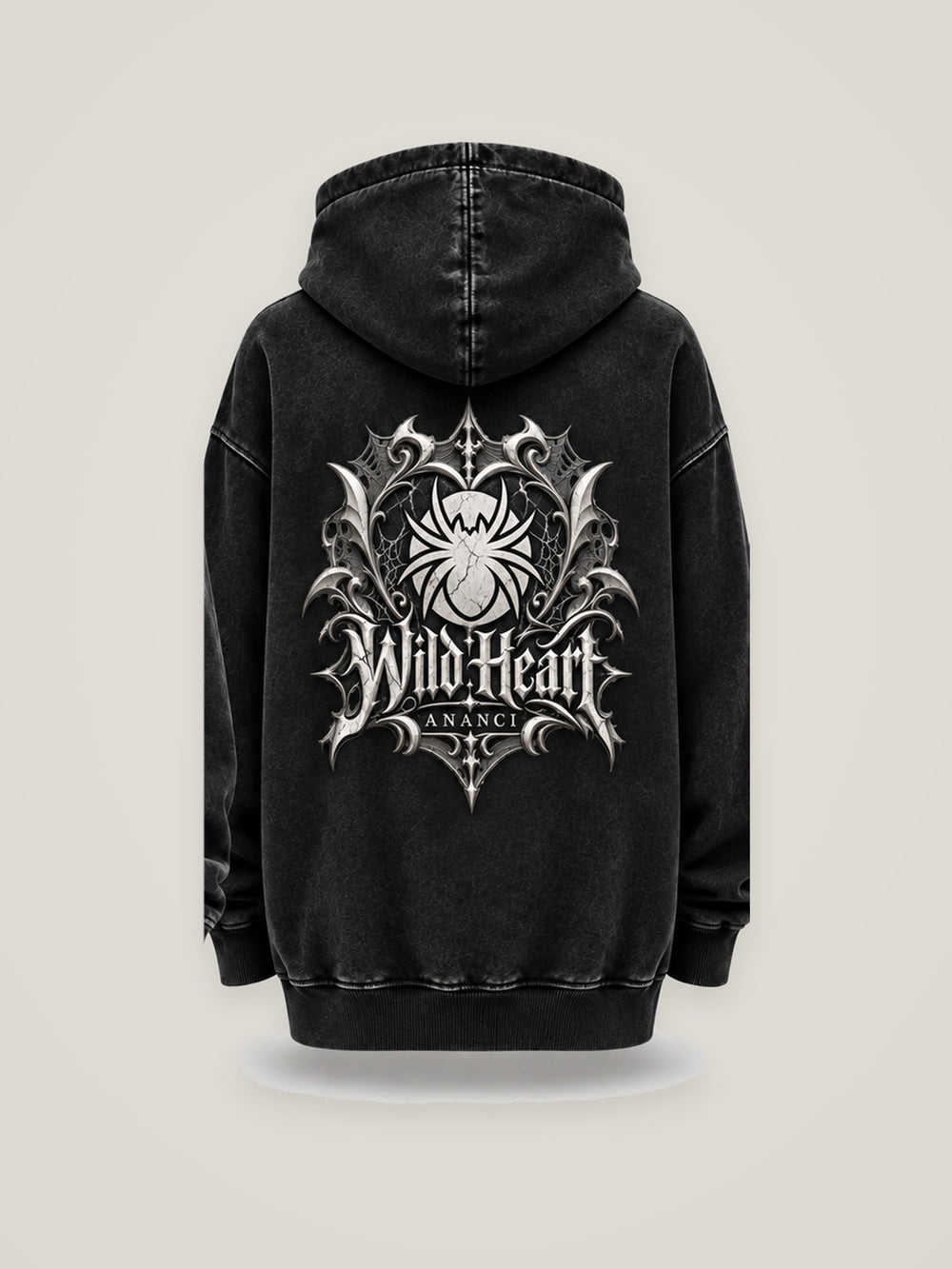 Her Element Wild Heart oversized hoodie in faded black, back