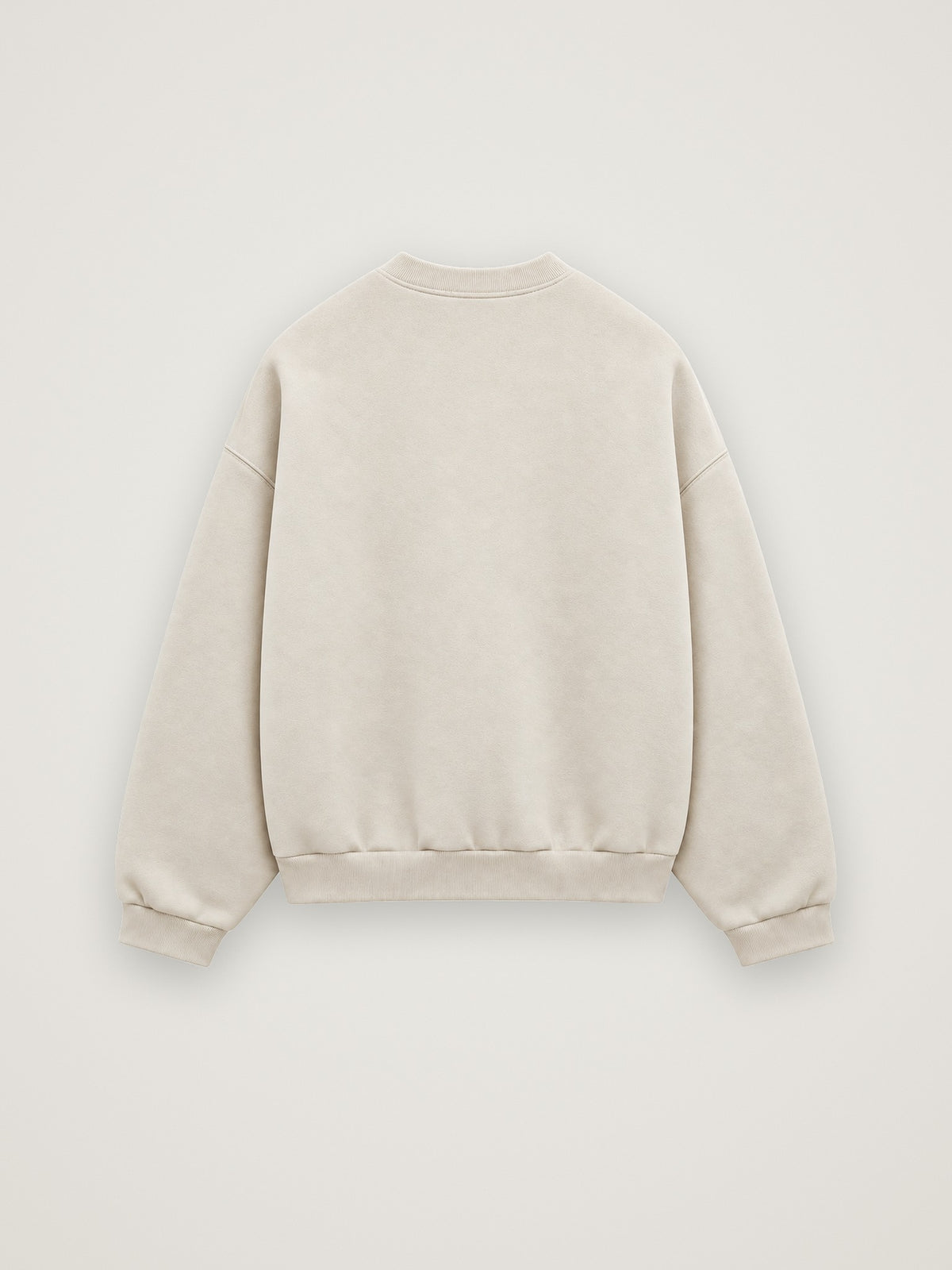 Back view of the cream ANANCI Opulent crewneck with ribbed collar, cuffs and hem