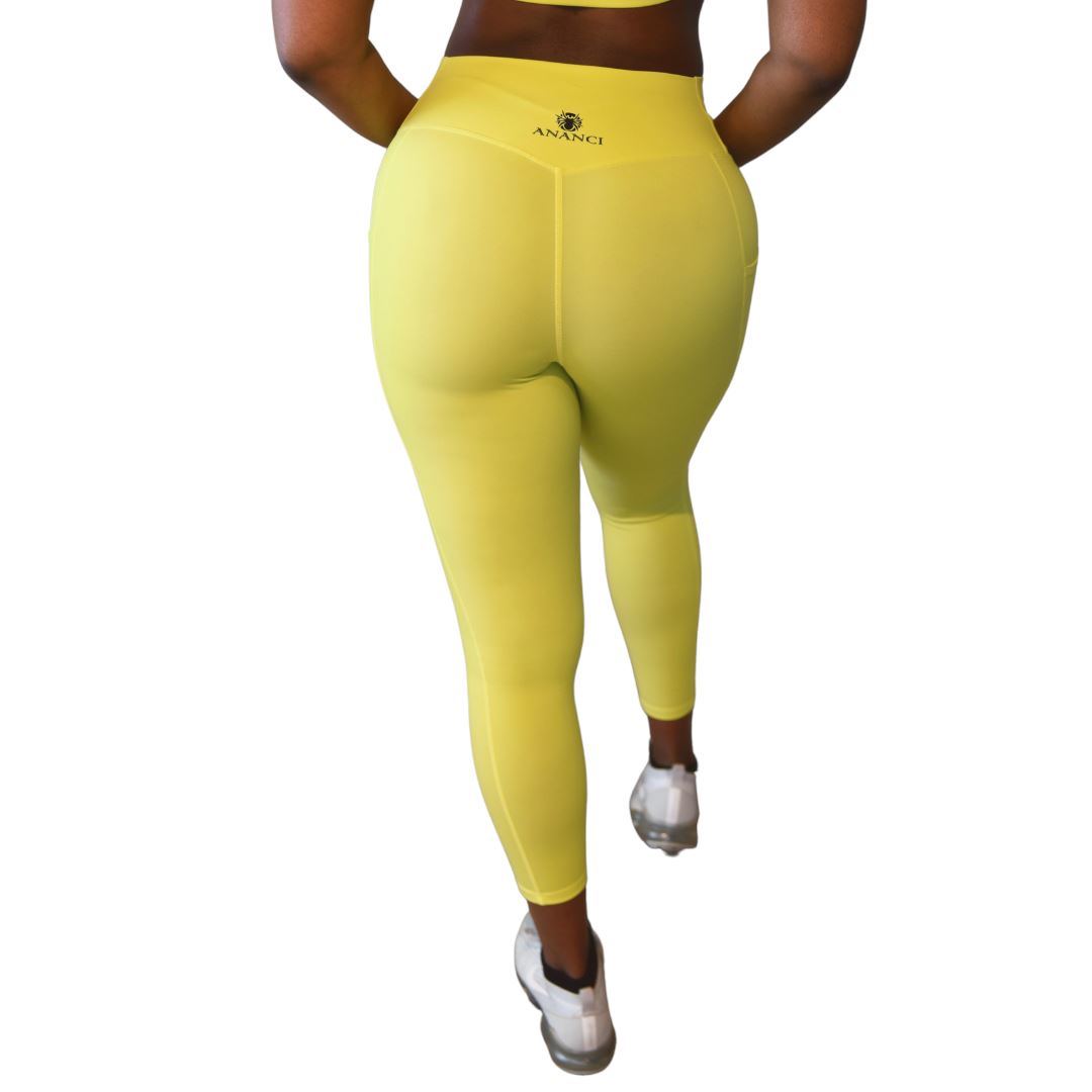 Yellow Lycra-Blend Essential Sweetheart Back Highwaist Leggings